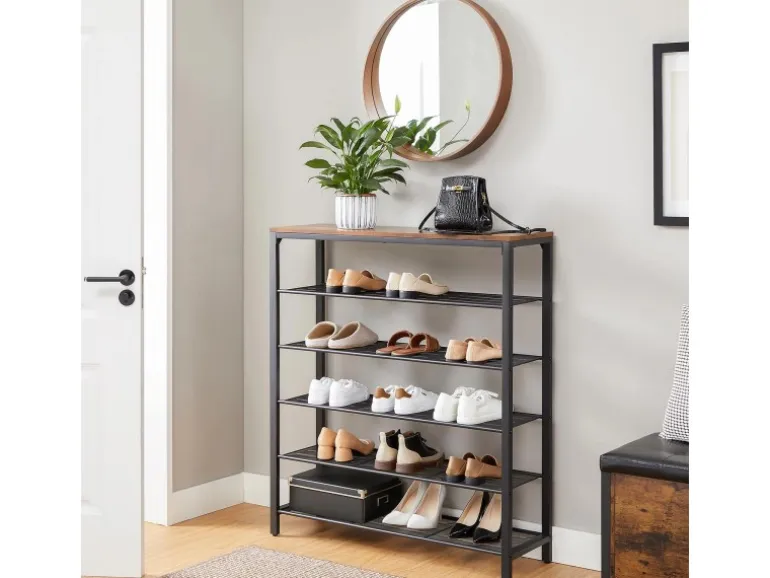 Vasagle Schuhregal 5 Ebenen 30 cm x 100 cm x 110 cm Braun-Schwarz