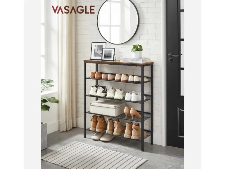 Vasagle Schuhregal 5 Ebenen 30 cm x 93 cm x 75 cm Braun-Schwarz