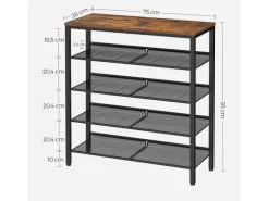 Vasagle Schuhregal 5 Ebenen 30 cm x 93 cm x 75 cm Braun-Schwarz