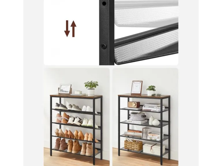 Vasagle Schuhregal 5 Ebenen 30 cm x 93 cm x 75 cm Braun-Schwarz