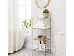 Vasagle Standregal 4 Ablagen Hartglas 30 cm x 40 cm x 95 cm Gold