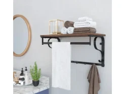 Vasagle Wandgarderobe 5 Haken und Regal 30 cm x 60 cm 31,7 cm Braun-Schwarz