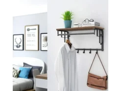 Vasagle Wandgarderobe mit Aufbewahrungsregal 30 cm x 66 cm x 27 cm Braun-Schwarz