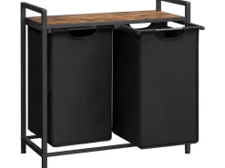 Vasagle Wäschekorb 2 Fächer 33 cm x 73 cm x 72 cm Braun-Schwarz 92 l