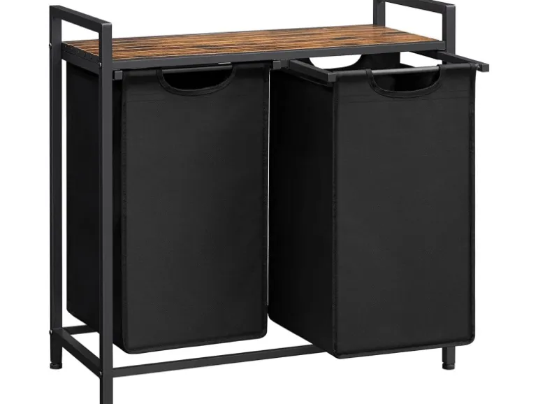 Vasagle Wäschekorb 2 Fächer 33 cm x 73 cm x 72 cm Braun-Schwarz 92 l