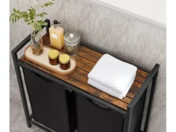 Vasagle Wäschekorb 2 Fächer 33 cm x 73 cm x 72 cm Braun-Schwarz 92 l