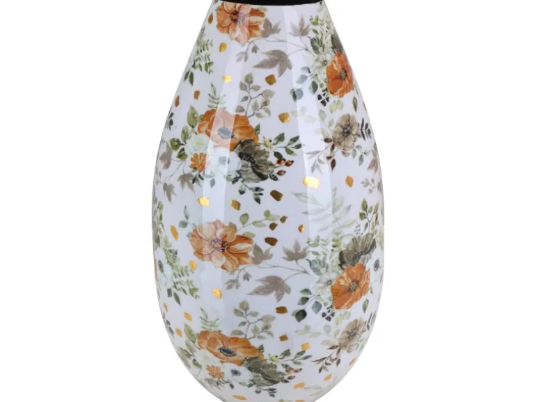Vase Flora mit Blumenmuster Ø 15 cm x 28 cm Weiß