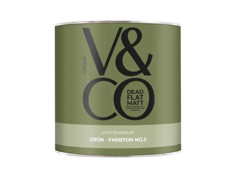 V&CO Premium-Innenfarbe Dead Flat Matt Grün Farbton 3 Weidenbaum 2,5 l
