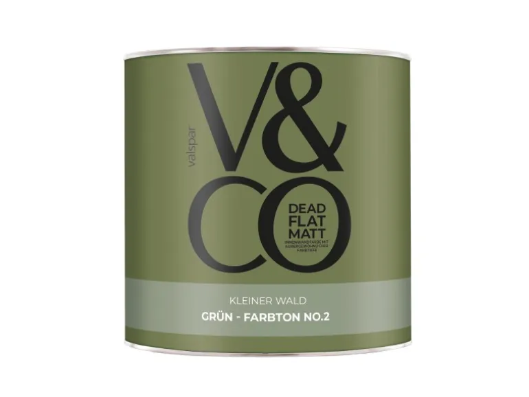 V&CO Premium-Innenfarbe Dead Flat Matt Grün Farbton 2 Kleiner Wald 2,5 l