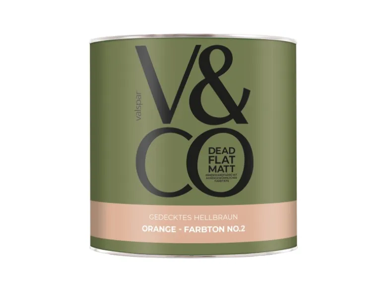 V&CO Premium-Innenfarbe Dead Flat Matt Orange Farbton 2 Gedecktes Hellbraun 2,5l