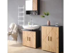 Vicco Badezimmermöbel-Set Irma Goldkraft Eiche/Anthrazit 2 Teile mit Midischrank