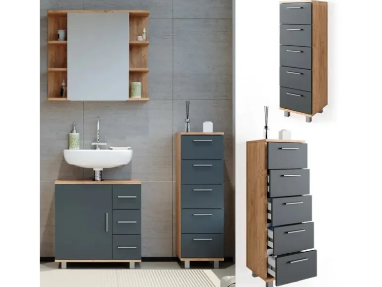 Vicco Badschrank Ilias Eiche/Anthrazit 30 x 95 cm