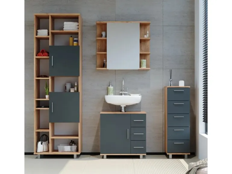 Vicco Badschrank Ilias Eiche/Anthrazit 30 x 95 cm