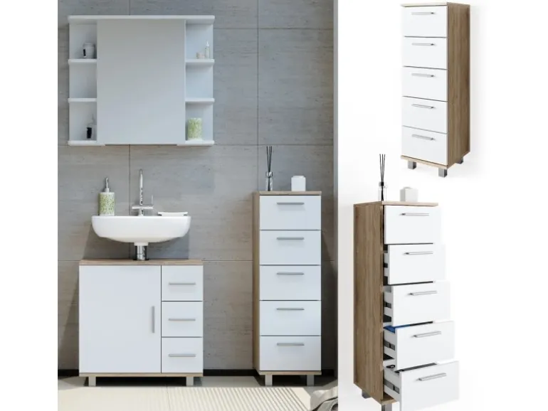Vicco Badschrank Ilias Sonoma/Weiß 30 x 95 cm