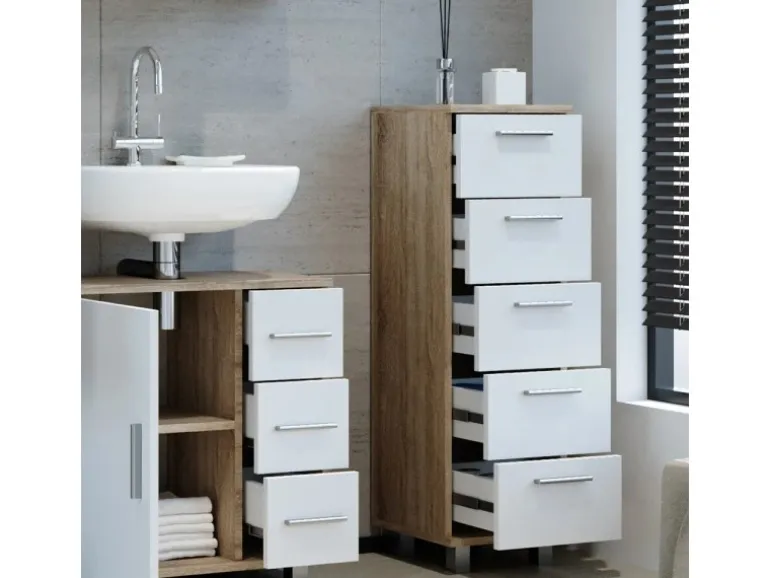 Vicco Badschrank Ilias Sonoma/Weiß 30 x 95 cm