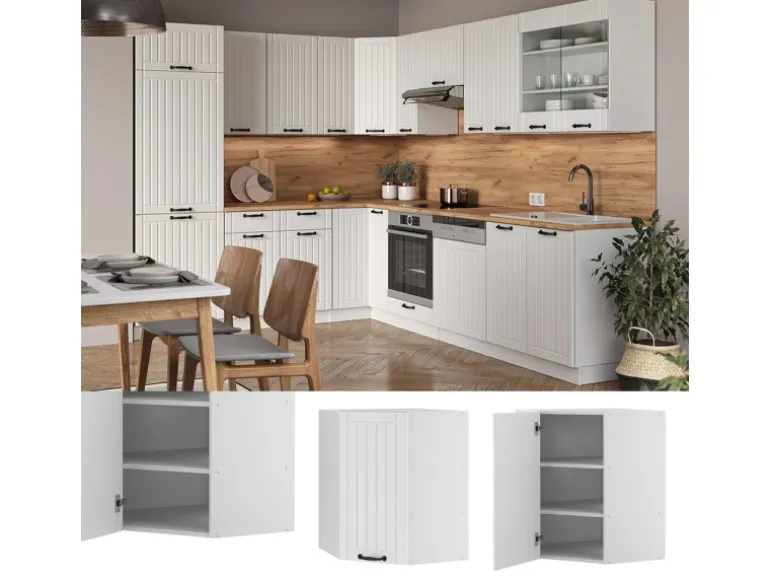 Vicco Eckhängeschrank Fame-Line Küchen-Eckschrank Weiß Landhaus/Weiß 57 cm