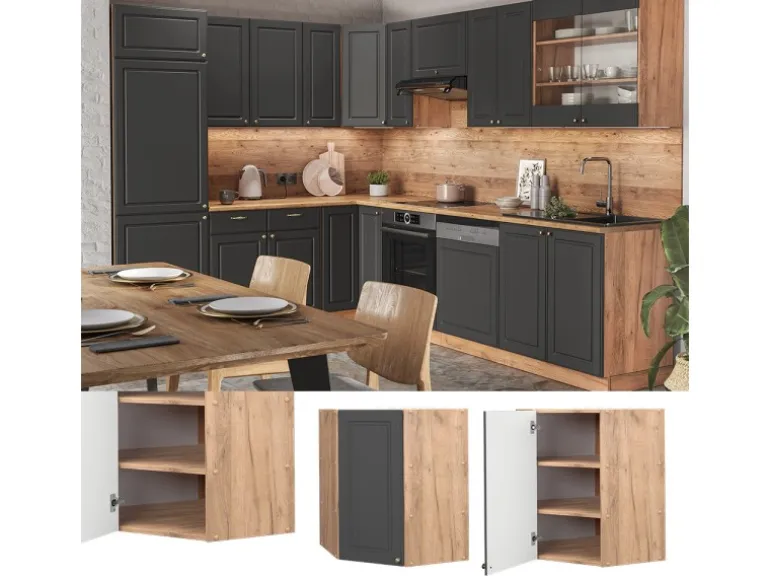 Vicco Eckhängeschrank Fame-Line Küchen-Eckschrank Anthrazit-Gold/Goldkraft Eiche 57 cm