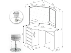Vicco Eckschminktisch Arielle Weiß 110 cm mit Hocker