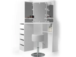 Vicco Eckschminktisch Arielle Weiß 110 cm mit Hocker