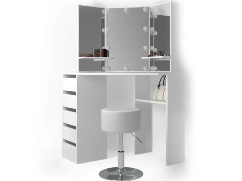 Vicco Eckschminktisch Arielle Weiß 110 cm mit Hocker