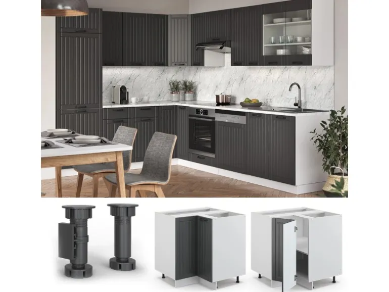 Vicco Eckunterschrank Fame-Line Anthrazit Landhaus/Weiß 81 cm AP Anthrazit