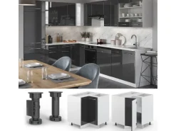 Vicco Eckunterschrank Fame-Line Anthrazit Hochglanz/Weiß 81 cm AP Eiche