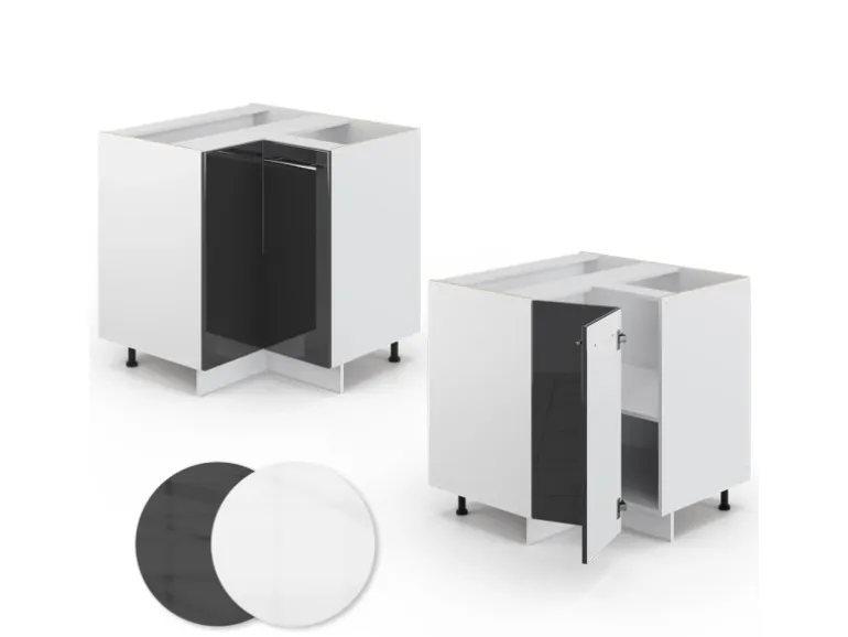 Vicco Eckunterschrank Fame-Line Anthrazit Hochglanz/Weiß 81 cm AP Eiche