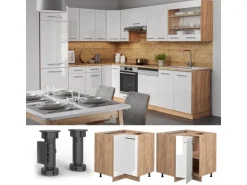 Vicco Eckunterschrank Fame-Line Weiß Hochglanz/Goldkraft Eiche 81 cm ohne Arbeitsplatte
