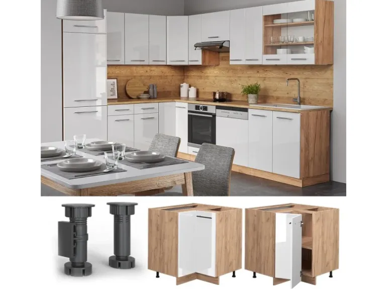 Vicco Eckunterschrank Fame-Line Weiß Hochglanz/Goldkraft Eiche 81 cm ohne Arbeitsplatte