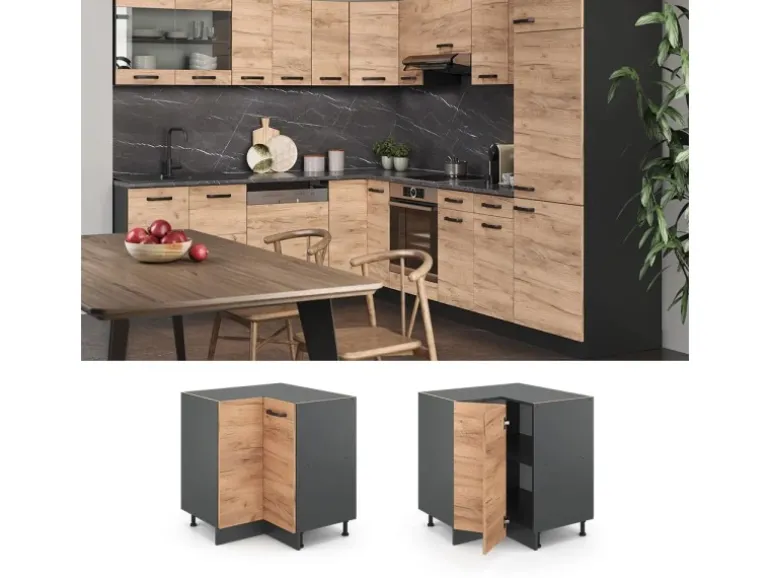 Vicco Eckunterschrank R-Line Goldkraft Eiche/Anthrazit 76 cm ohne Arbeitsplatte