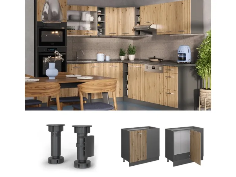 Vicco Eckunterschrank R-Line Artisan-Eiche/Anthrazit 86 cm ohne Arbeitsplatte