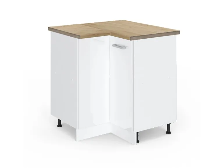 Vicco Eckunterschrank R-Line Küchen Eckschrank Weiß Hochglanz/Weiß 76 cm AP Eiche