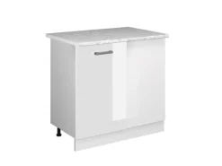 Vicco Eckunterschrank R-Line Küchen Eckschrank Weiß Hochglanz/Weiß 86 cm AP Marmor