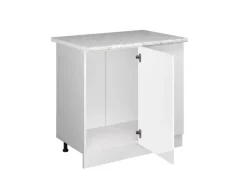 Vicco Eckunterschrank R-Line Küchen Eckschrank Weiß Hochglanz/Weiß 86 cm AP Marmor