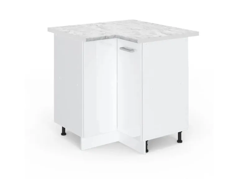 Vicco Eckunterschrank R-Line Küchen Eckschrank Weiß Hochglanz/Weiß 76 cm AP Marmor