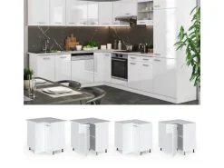 Vicco Eckunterschrank R-Line Küchen Eckschrank Weiß Hochglanz/Weiß 76 cm AP Marmor