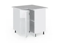 Vicco Eckunterschrank R-Line Küchen Eckschrank Weiß Hochglanz/Weiß 76 cm AP Marmor