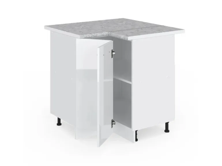 Vicco Eckunterschrank R-Line Küchen Eckschrank Weiß Hochglanz/Weiß 76 cm AP Marmor