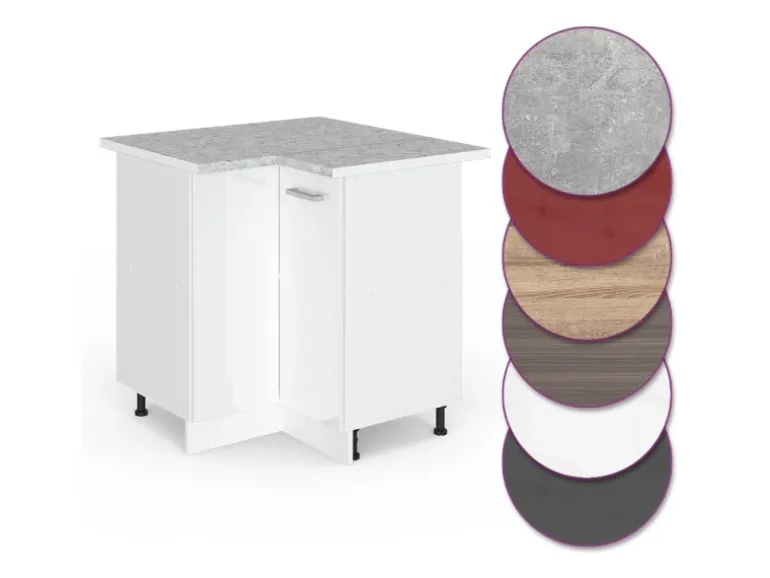 Vicco Eckunterschrank R-Line Küchen Eckschrank Weiß Hochglanz/Weiß 76 cm AP Marmor