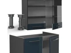 Vicco Fame-Line Küchenschränke Dunkelblau Hochglanz/Anthrazit 200 cm AP Eiche ohne E-Geräte