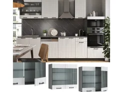 Vicco Küchenglasschrank Fame-Line Glashängeschrank Weiß Landhaus/Anthrazit 80 cm