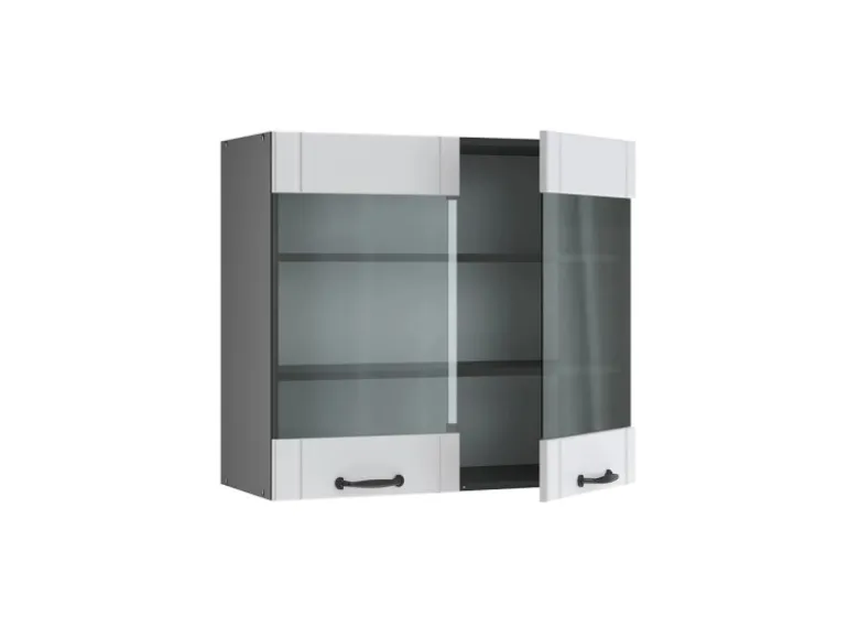 Vicco Küchenglasschrank Fame-Line Glashängeschrank Weiß Landhaus/Anthrazit 80 cm