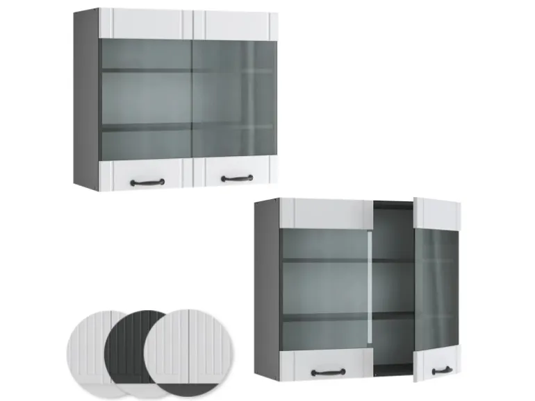 Vicco Küchenglasschrank Fame-Line Glashängeschrank Weiß Landhaus/Anthrazit 80 cm