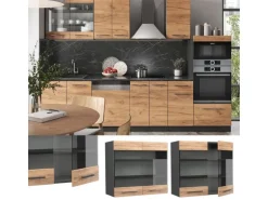 Vicco Küchenglasschrank Fame-Line Glashängeschrank Goldkraft Eiche/Anthrazit 80 cm