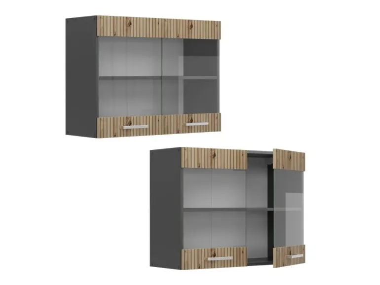 Vicco Küchenglasschrank R-Line Glashängeschrank Artisan-Eiche/Anthrazit 80 cm