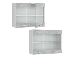 Vicco Küchenglasschrank R-Line Glashängeschrank Beton/Weiß 80 cm