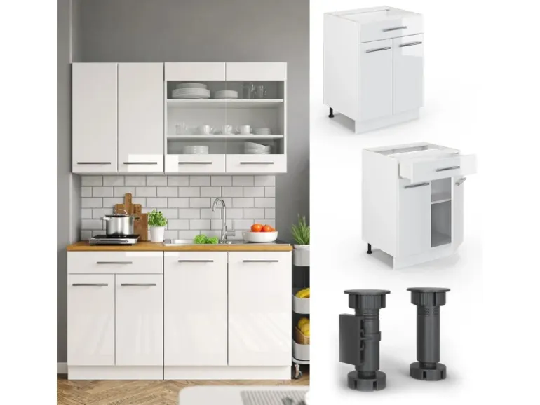 Vicco Küchenunterschrank Fame-Line Weiß Hochglanz/Weiß 60 cm mit Schublade ohne Arbeitsplatte