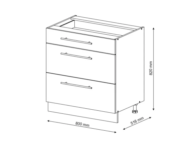 Vicco Küchenunterschrank Fame-Line Weiß Hochglanz/Weiß 80 cm mit 3 Schubladen ohne Arbeitsplatte