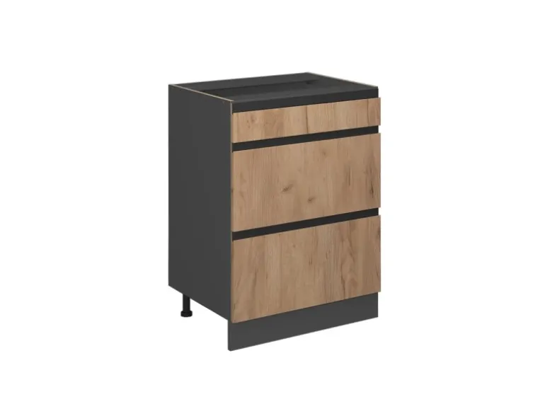 Vicco Küchenunterschrank R-Line Goldkraft Eiche/Anthrazit 60 cm J-Shape mit Schubladen ohne Arbeitsplatte
