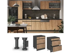 Vicco Küchenunterschrank R-Line Goldkraft Eiche/Anthrazit 60 cm J-Shape mit Schubladen ohne Arbeitsplatte